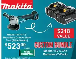 Atlas Tools & Machinery Makita 18V 4-1/2 Brushless Grinder Bare Tool (Slide Switch) offer
