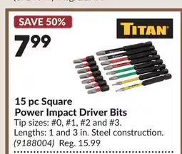Princess Auto 15 pc Square Power Impact Driver Bits offer