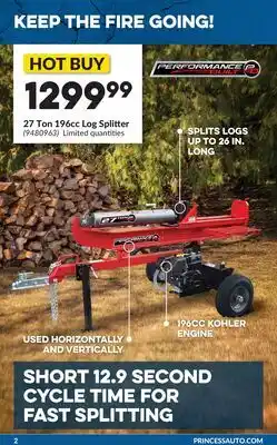 Princess Auto 27 Ton 196cc Log Splitter offer