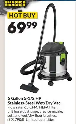 Princess Auto 5 Gallon 5-1/2 HP Stainless-Steel Wet/Dry Vac offer