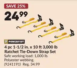 Princess Auto 4 pc 1-1/2 in. x 10 ft3,000 lb Ratchet Tie-Down Strap Set offer