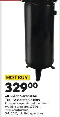 Princess Auto 60 Gallon Vertical Air Tank, Assorted Colours offer