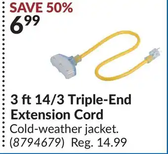 Princess Auto 3 ft 14/3 Triple-End Extension Cord offer