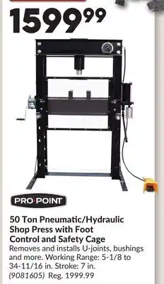 Princess Auto 50 Ton Pneumatic/Hydraulic Shop Press with Foot Control and Safety Cage offer