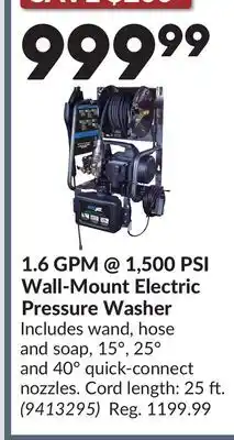 Princess Auto 1.6 GPM @ 1,500 PSI Wall-Mount Electric Pressure Washer offer