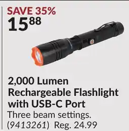 Princess Auto 2,000 Lumen Rechargeable Flashlight with USB-C Port offer