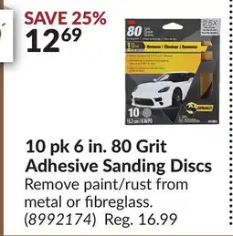Princess Auto 10 pk 6 in. 80 Grit Adhesive Sanding Discs offer