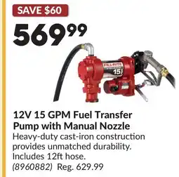 Princess Auto 12V 15 GPM Fuel Transfer Pump with Manual Nozzle offer