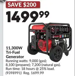 Princess Auto 11,300W Tri-Fuel Generator offer