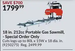 Princess Auto 18 in. 212cc Portable Gas Sawmill, - Special Order Only offer