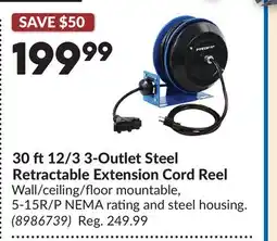 Princess Auto 30 ft12/3 3-Outlet Steel Retractable Extension Cord Reel offer