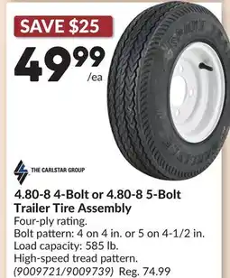 Princess Auto 4.80-8 4-Bolt or 4.80-8 5-Bolt Trailer Tire Assembly offer