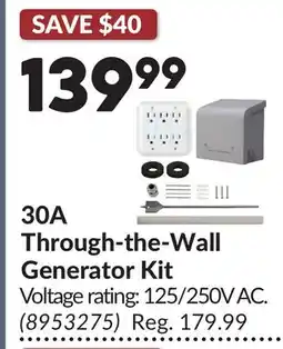 Princess Auto 30A Through-the-Wall Generator Kit offer