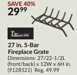 Princess Auto 27 in. 5-Bar Fireplace Grate offer