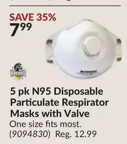 Princess Auto 5 pk N95 Disposable Particulate Respirator Masks with Valve offer
