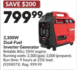 Princess Auto 2,300W Dual-Fuel Inverter Generator offer