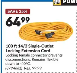 Princess Auto 100 ft14/3 Single-Outlet Locking Extension Cord offer