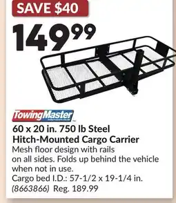 Princess Auto 60 x 20 in. 750 lb Steel Hitch-Mounted Cargo Carrier offer