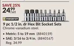Princess Auto 9 pc 1/2 in. dr Hex Bit Socket Sets offer