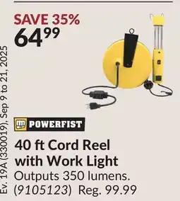 Princess Auto 40 ft Cord Reel with Work Light offer