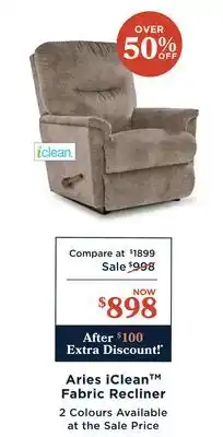 La Z Boy Aries iClean Fabric Recliner offer