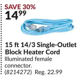 Princess Auto 15 ft14/3 Single-Outlet Block Heater Cord offer