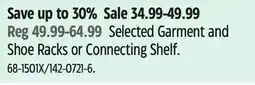 Canadian Tire Selected Garment and Shoe Racks or Connecting Shelf offer