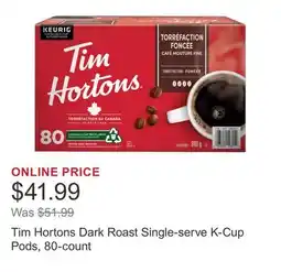 Costco Tim Hortons Dark Roast Single-serve K-Cup Pods, 80-count offer