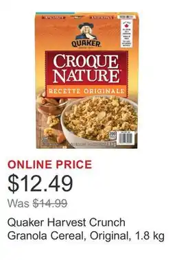 Costco Quaker Harvest Crunch Granola Cereal, Original, 1.8 kg offer