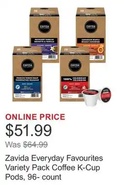 Costco Zavida Everyday Favourites Variety Pack Coffee K-Cup Pods, 96- count offer