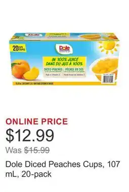 Costco Dole Diced Peaches Cups, 107 mL, 20-pack offer