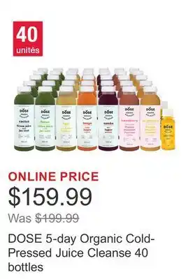 Costco DOSE 5-day Organic Cold-Pressed Juice Cleanse 40 bottles offer