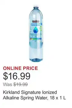 Costco Kirkland Signature Ionized Alkaline Spring Water, 18 x 1 L offer