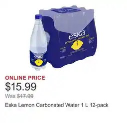 Costco Eska Lemon Carbonated Water 1 L 12-pack offer