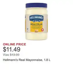 Costco Hellmann's Real Mayonnaise, 1.8 L offer