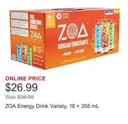 Costco ZOA Energy Drink Variety, 18 × 355 mL offer
