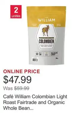 Costco Café William Colombian Light Roast Fairtrade and Organic Whole Bean Coffee, 2-pack offer