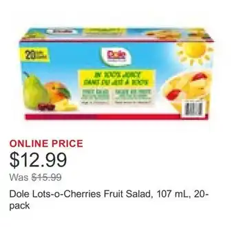 Costco Dole Lots-o-Cherries Fruit Salad, 107 mL, 20-pack offer