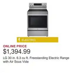 Costco LG 30 in. 6.3 cu ft. Freestanding Electric Range with Air Sous Vide offer