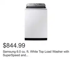 Costco Samsung 6.0 cu. ft. White Top Load Washer with SuperSpeed and EasyAccess Drum offer