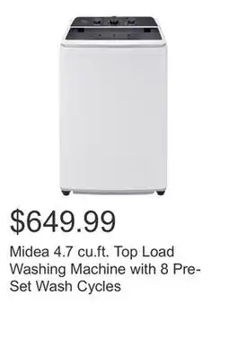 Costco Midea 4.7 cu.ft. Top Load Washing Machine with 8 Pre-Set Wash Cycles offer
