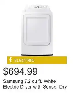 Costco Samsung 7.2 cu ft. White Electric Dryer with Sensor Dry offer