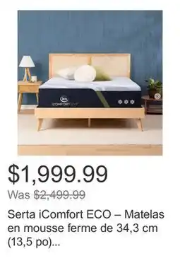 Costco Serta iComfort ECO – Matelas en mousse ferme de 34,3 cm (13,5 po) ou ensemble de matelas offer