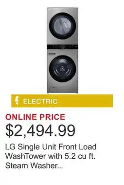 Costco LG Single Unit Front Load WashTower with 5.2 cu ft. Steam Washer and 7.4 cu ft. Electric Steam Dryer offer