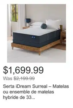 Costco Serta iDream Surreal – Matelas ou ensemble de matelas hybride de 33 cm (13 po) offer