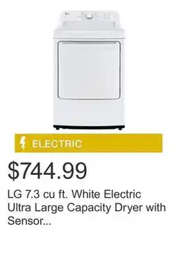 Costco LG 7.3 cu ft. White Electric Ultra Large Capacity Dryer with Sensor Dry Technology offer