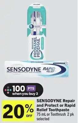 IGA Sensodyne repair and protect or rapid relief toothpaste 75 ml or toothrush 2 pk offer