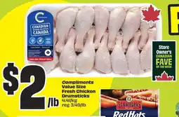 FreshCo Compliments value size fresh chicken drumsticks offer