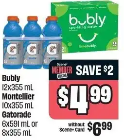 FreshCo Bubly or Montellier and Gatorade offer