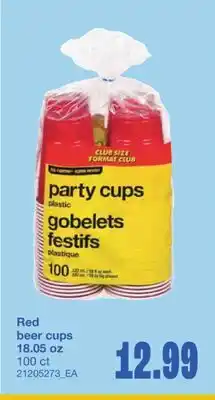Wholesale Club RED BEER CUPS 18.05 OZ, 100 ct offer